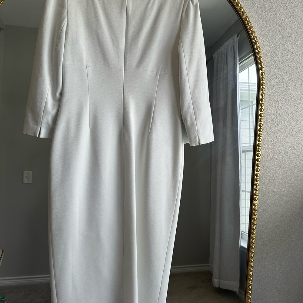 Structured Crepe Sweetheart Neck Split Front Midi… - image 5